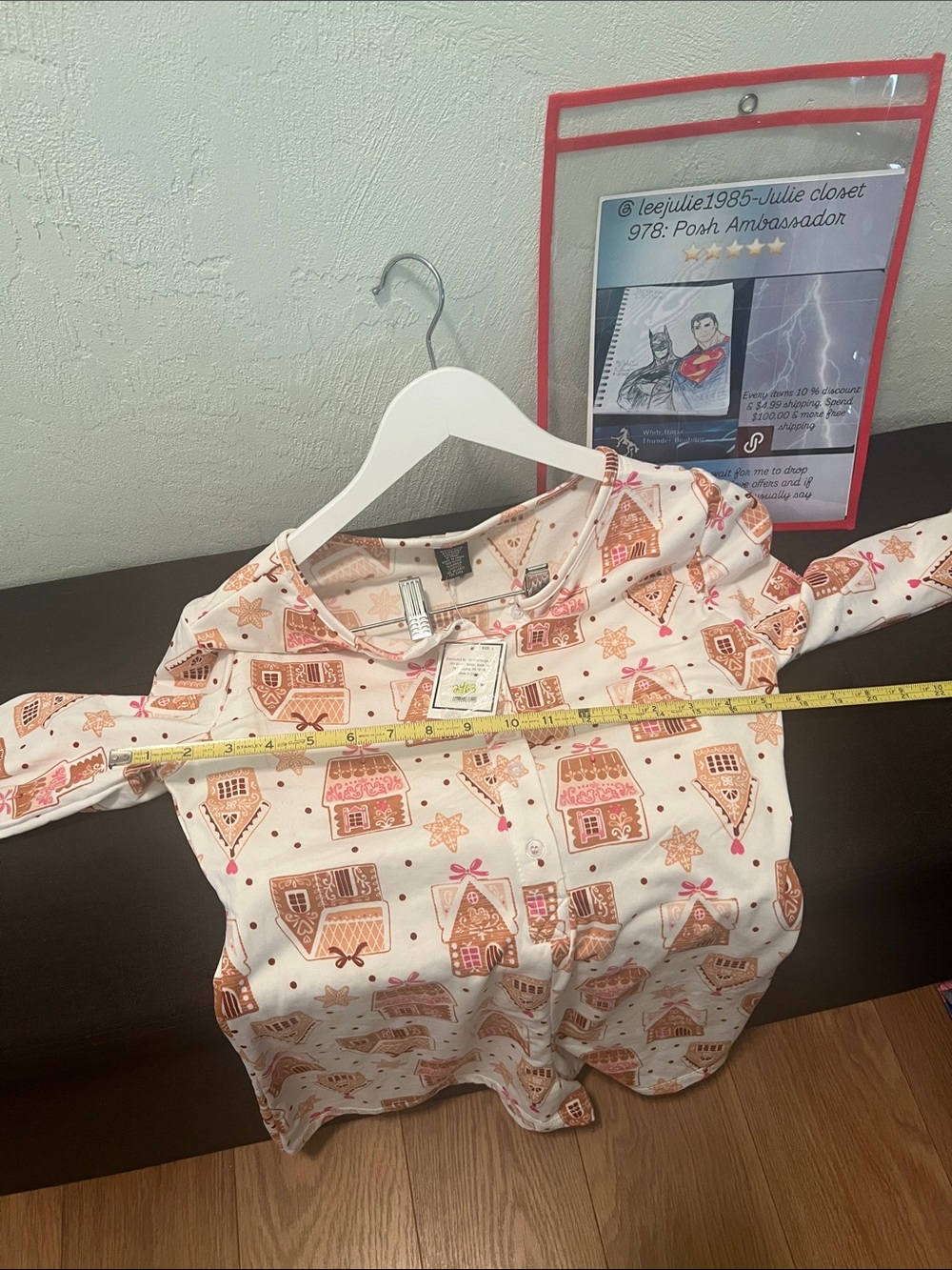 #2463**Gingerbread House Print Pajama Jump-short - Cream with Brown and Pink - Picture 3 of 17
